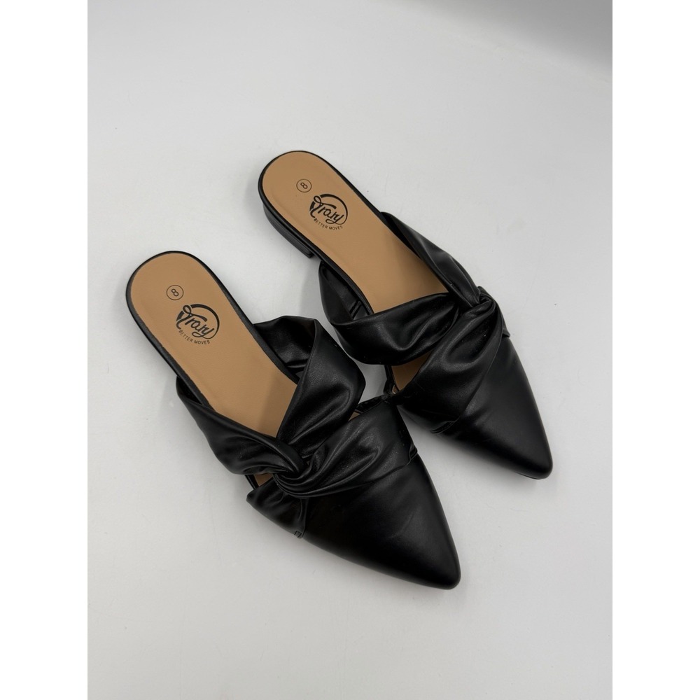 Trary Better Moves Black Knotted Pointed Toe Mule Loafers Women's Size 8